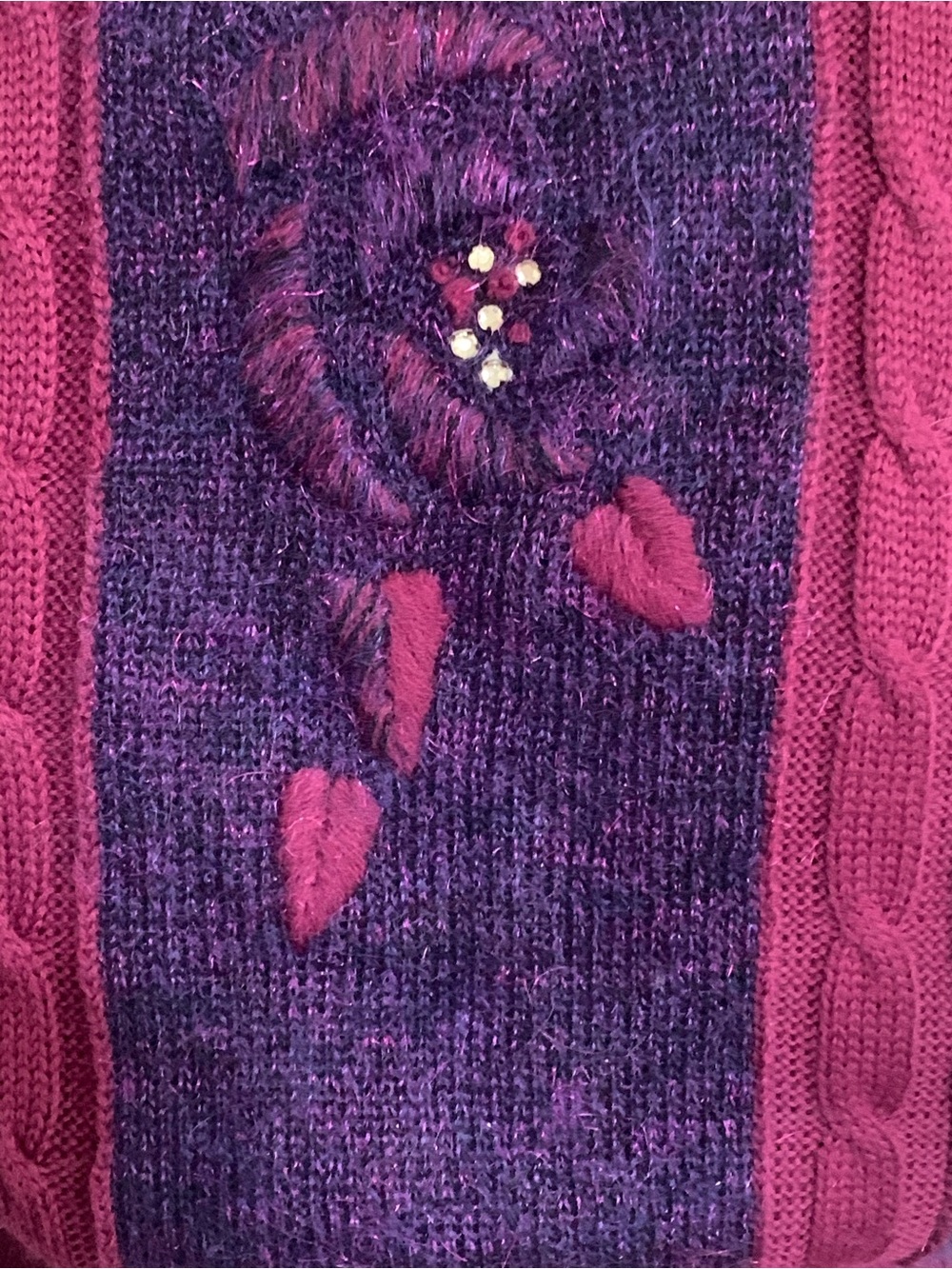 Vintage-Inspired 80’s Purple and Burgundy Women's Sweater - Picture 2 of 8